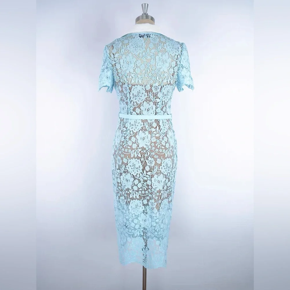 Self-Portrait Blue Lace Embellished Buttons Belted Mini Dress UK8/US4 NWOT - Picture 11 of 11